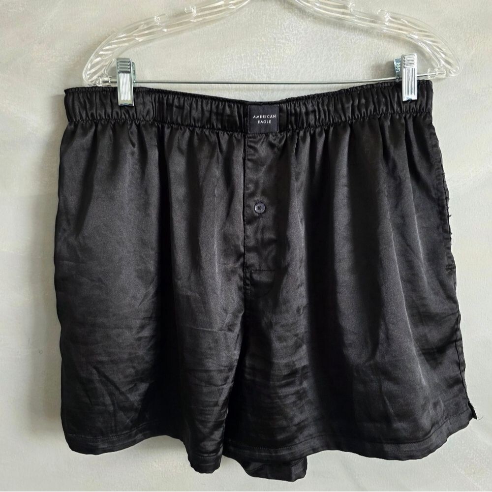 AEO Men's Black Solid Satin Pocket Boxer Short XL
